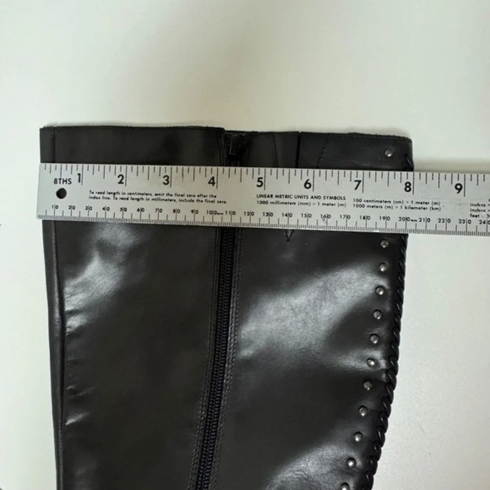 Antonio Melani‎ Black Leather Studded Braided Riding Boots  Size 7.5